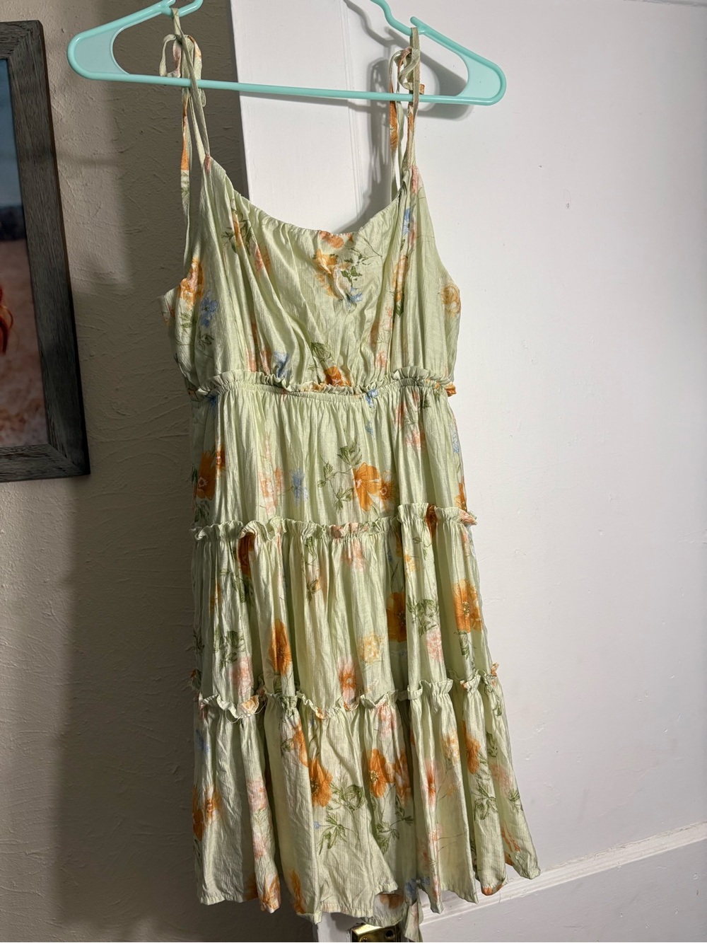 Floral Tiered Sun Dress in Light Green